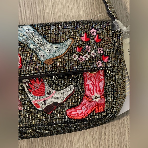 NWT Beaded Western Boots Shoulder Bag - Cowgirl Rodeo Festival Clutch - Picture 4 of 14